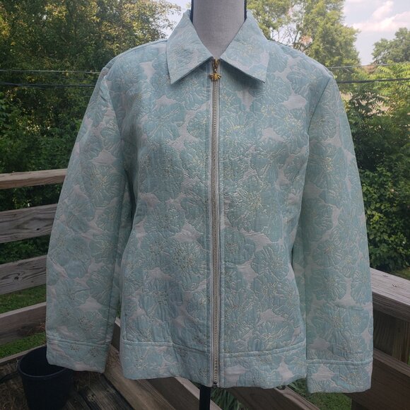 Drapers & Damons Petites Womens Size PXL Full Zip Jacket Light Blue Gold Floral - Picture 4 of 9
